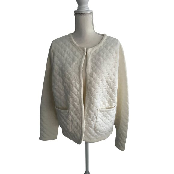 J CREW Cream Off White Quilted Jacket Size Large - Picture 4 of 6